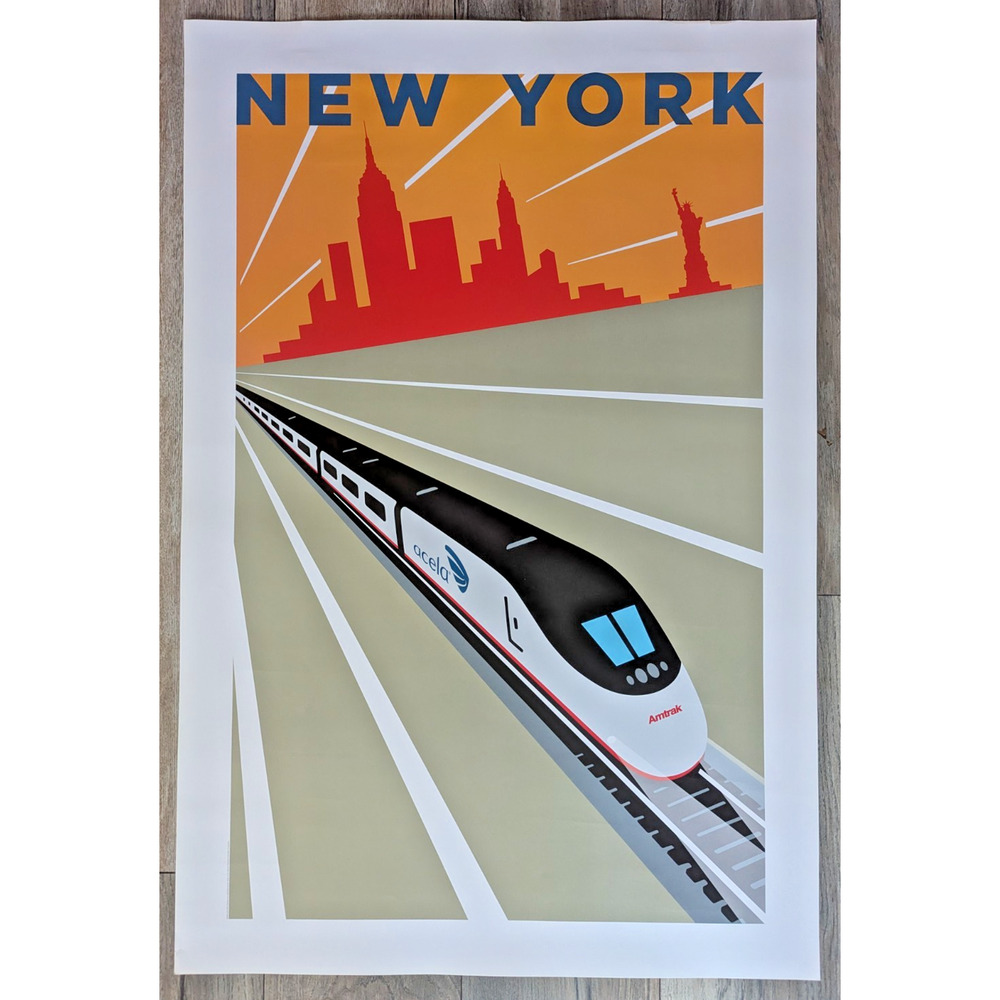 Vintage Travel Poster Amtrak Acela New York Modernist Advertising 24" x 36"